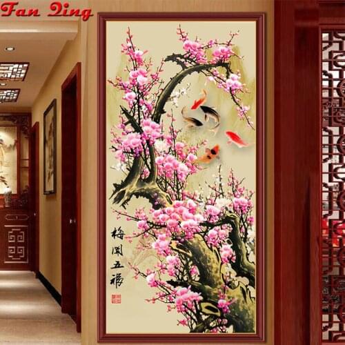 5D Diamond Painting Plum blossom five fish illustration Full Drill Diamond Embroidery Picture Of Rhinestone Handmade Home Decor