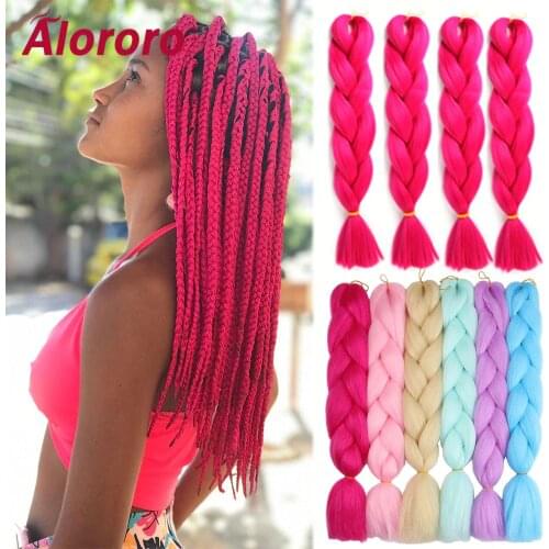 Alororo Pink Braiding Hair Synthetic Hair Extension for Braids 24 inches Red Silver Green Purple Pure Color Jumbo Braid Hair