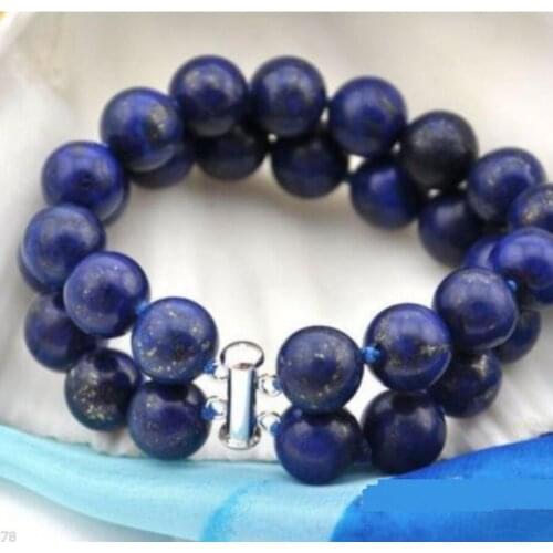 2strands 10mm blue round lapis lazuli bracelet 7.5