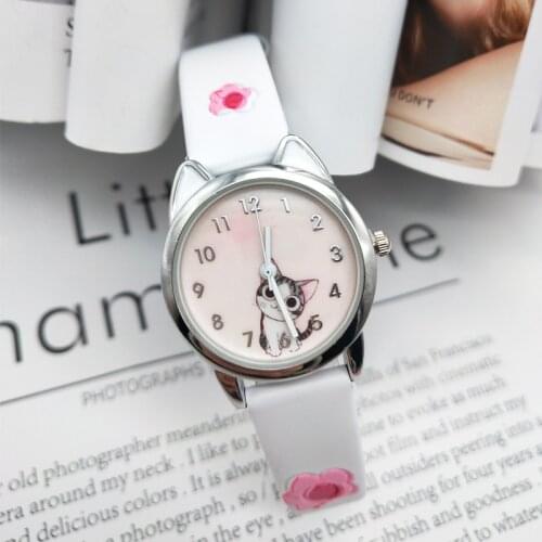 Girl Elementary School Student Fashion Watch Children Little Girl Cute Cat Kids Watch Analog Women Quartz Watch Party Gift