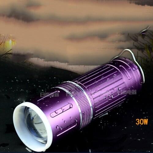 DHL/Fedex 10PCS Fishing Lamp Night Fishing Lights Blue White Yellow Purple Light 30w Four Kinds Of Light Charging Zoom