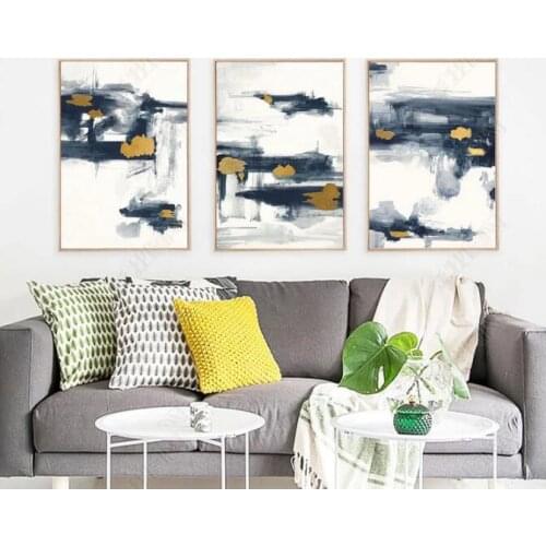 Dynamic Abstract Ink Canvas Paintings Chinese Gold Patchwork Poster Nordic Wall Picture for Living Room Office Decor No Frame