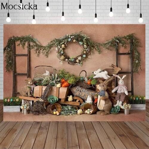 Photography Backdrops Easter Eggs Bunny White Wall Carrots Newborn Decoration Background Photo Studio Photocall Shoot Props