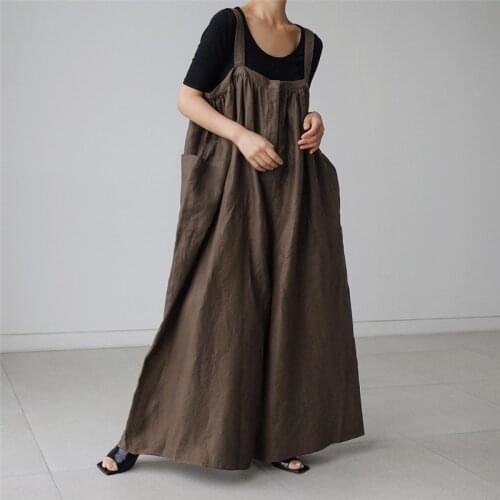 NINI WONERLAND 2021 Cotton Linen Retro Jumpsuit Oversized Wide Legs Pants Bib Overalls Women Korean Style Drop Crotch Rompers