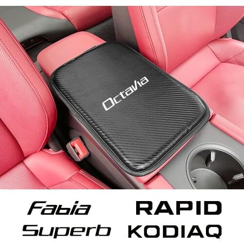 Leather Car Armrest Cushion Cover Pad For Skoda Octavia Fabia Rapid Superb Kodiaq Scala Karoq Citigo Kamiq Car Accessories