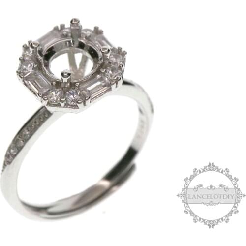6.5MM round Gems CZ stone prong setting solid 925 sterling silver bezel tray DIY adjustable ring settings 1214018