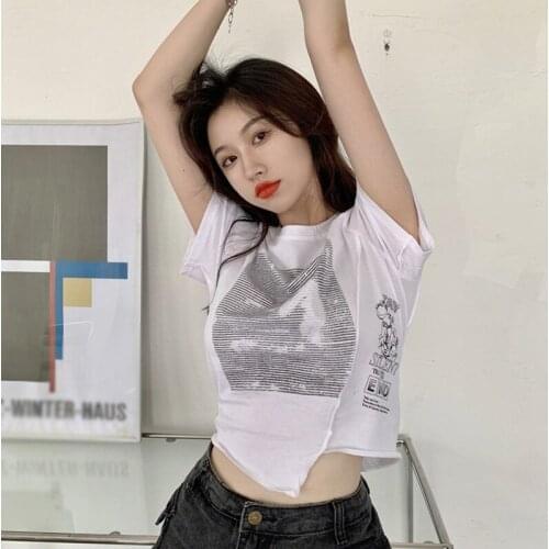 Summer Short-sleeved T-shirt for Women New Print Design Niche Femael Slim Tee Shirt Short Tops