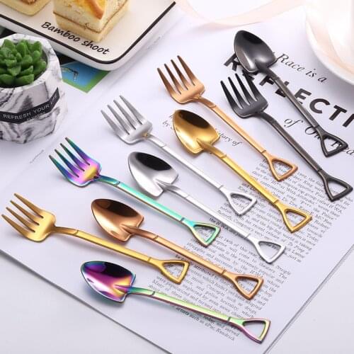 Retro Shovel Flat Coffee Tea Ice Cream Metal Spoon Fork Gift Creative Bar Stainless Steel 304 Dessert Spoons Housewares Kitchen