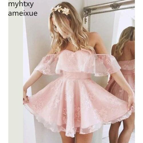 Lovely Off Lace Pink And Black Short Paragraph Dresses 2020 Little Short A Line Pleats Mini Cocktail Gowns Backless Tulle Dress