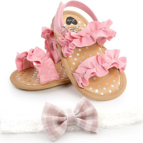 Cute Baby Girls Summer Sandals Anti-Slip Ruffle Summer Soft Sole Ruffle Flat Shoes Toddler First Walker Toddler Infant 0-18M