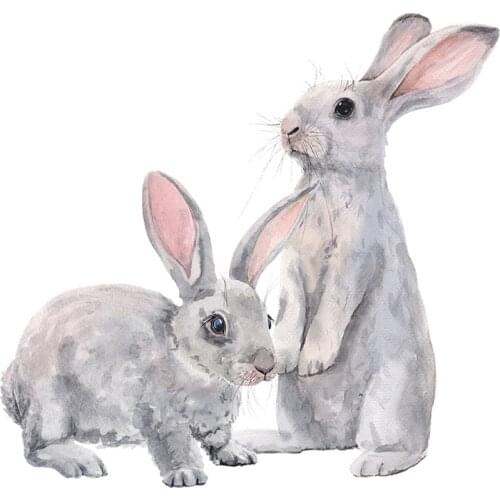 Cute Two Cute Bunny Wall Stickers Living room Bedroom Kids room Nursery Wall Decor Self-adhesive Rabbits Wall Decals Art Murals
