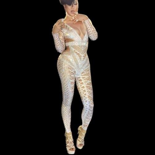 Fashion Sexy White Black Costume One-piece Nightclub Dance Group Dance Outfit Party Wear Singer Stage Performance Clothing