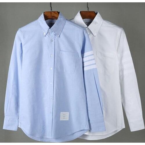 2021 Fashion Brand Shirts Men Slim White Long Sleeve Striped Casual Shirt Turn Down Collar Oxford Solid Mens Clothing