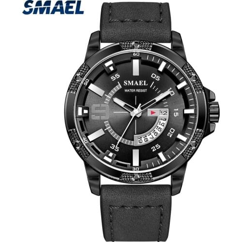 SMAEL Casual Sport Watch For Men Top Brand Luxury Leather belt Waterproof Watch Man Clock Fashion Big Dial Date Wristwatch 9100