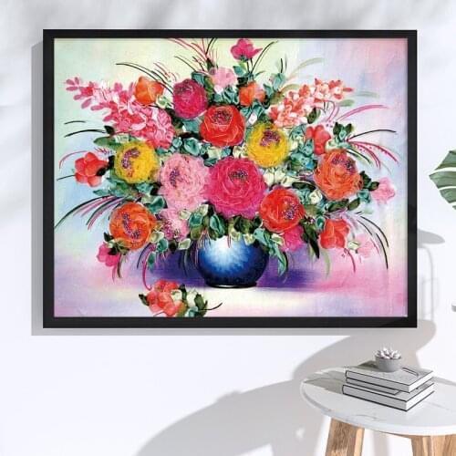 DIY Embroidery Ribbon Paintings Romantic Flower Handmade decorative Painting for Living Room ,Cross Stitch Kit,Wall Art