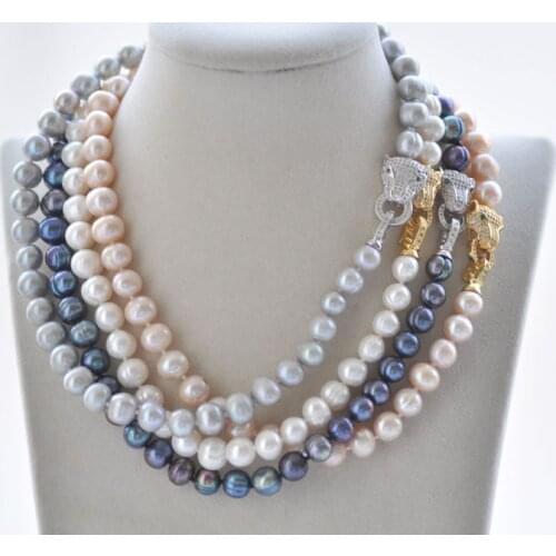 D0408 17" 10mm white black pink gray lavender Round Freshwater Pearl Necklace Cougar CZ