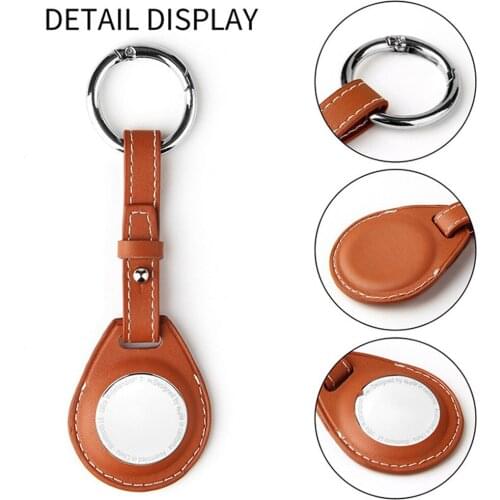 Durable Anti-lost Retro Leather Case Protective Shell Cover Sleeve With Key Chain for Airtag Tracker Accessories