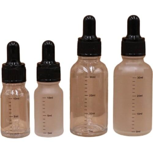 Empty Clear White Frost Graduated Glass Dropper Bottle 10ML30ML Black Cap Travel Cosmetic Packaging Essential Oil Vials 25pieces