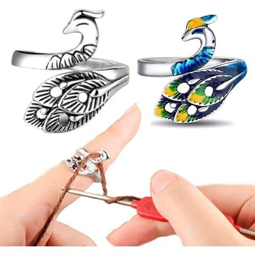 Adjustable Knitting Loop Crochet Tool Peacock Shape Knitting Accessories Yarn Guide Finger Holder Finger Wear Thimble Tools