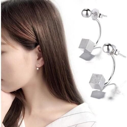 Shuangshuo Women Fashion 2018 Cube Earings Fashion Jewelry Square Stud Earrings Geometric Charm Earrings Indian boucle d'oreille