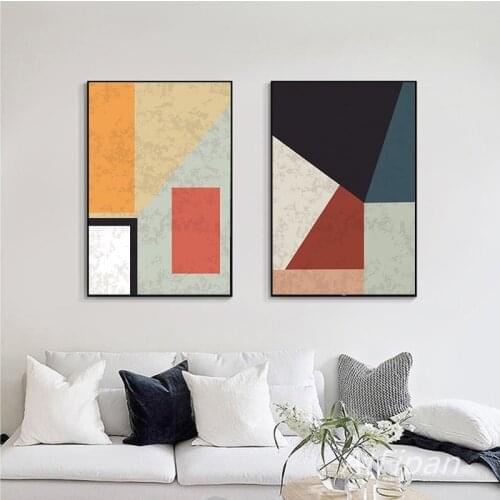 Modern Minimalist Creative Geometric Poster Canvas for Living Room Home Decor Mottled Texture Two-piece Decorative Painting