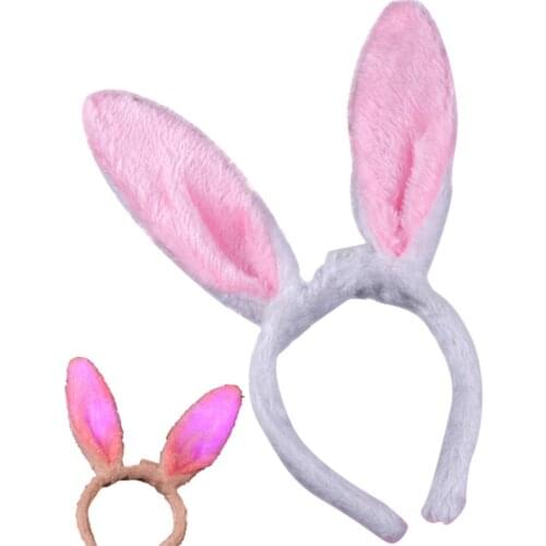 LED Light Luminous Rabbit Ears Flashing Bunny Ears Headdress Head Hair Band Hoop Toy Kid Birthday Party Supplies