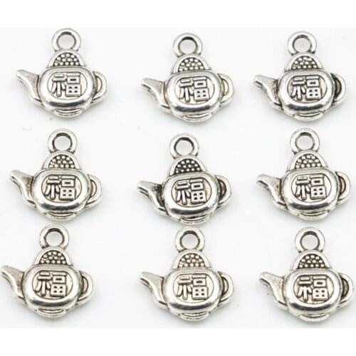 Tibetan Silver-color Accessories Pendant 30PCS Spacer Teapot Beads for Jewelry Finding 13x13mm DIY Necklace Bracelet Craft A318