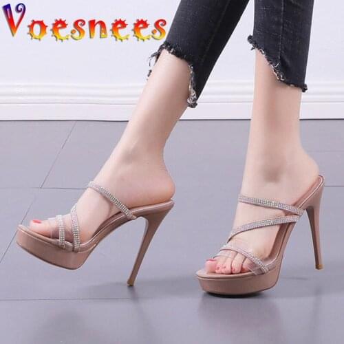 Voesnees 2021 New Fashion Elegant Women Slippers Summer Sexy PVC Transparent Sandals Crystal Perspex Platform High Heel Shoes