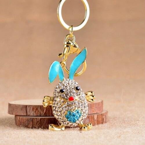 High Quality Diy Animal Rabbit Keychain Rhinestone Hare Keyring Elegant Handbag Bag Llavero Brelok Jeweklry Gift for Girl Women