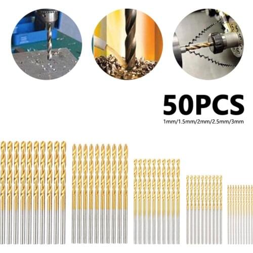 50Pcs Titanium Coated HSS High Speed Steel Drill Bit Set Tool 1mm 1.5mm 2mm 2.5mm 3mm Titanium Drill