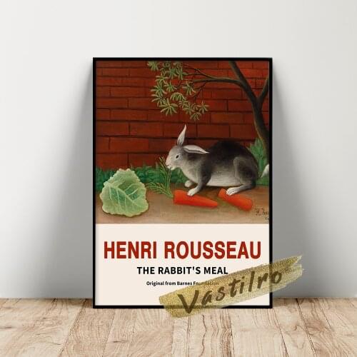 Henri Rousseau Exhibition Poster, The RabbitS Meal Wall Stickers, Funny Rabbit Wall Art, Vintage Rousseau Animal Wall Picture