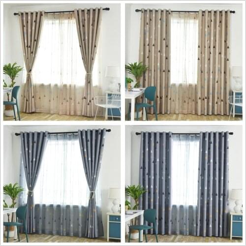 Kitchen Blackout Curtains for Living Room Jinya Home Triangle Beige Gray Polyester Thermal Insulation Kids Bedroom Curtain Drape