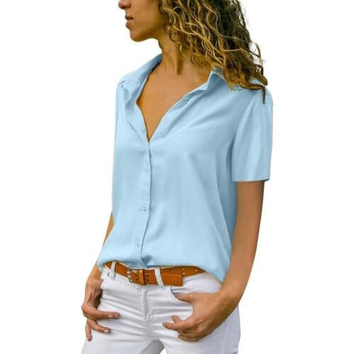 Yellow Women Tops Autumn Short Sleeve Lapel Chiffon Blouse Female Work Wear Shirts Plus Size 5XL Ladies White Blouses 8 Colors