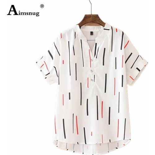 Plus size 4xl Women Summer Fashion Stripes Blouse Latest Casual Pullovers 2021 Single Breasted Tops Short Sleeve Female Shirts