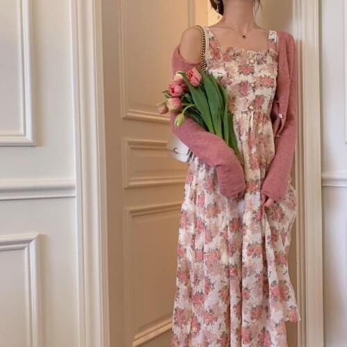 Korean Chic Summer Women Long Sundress Suspenders Floral Embroidery Hollow Out Holiday Dress Elegant Feminine Midi Dress