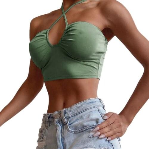 2020 New Arrival Female Tube Top Fashion Sexy Sling Collar Drawstring Halterneck Backless Crop Top Women Lace-Up Hollow Cami