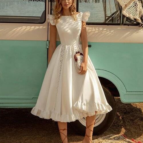 New Fashion Women White Long Dress Short Sleeve lace patchwork pleated Ruffles Tutu Dresses Sexy Wedding party Dress