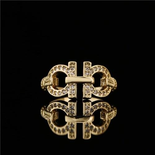 2021 New Fashion Gold Color Cubic Zirconia Wedding Ring For Women Open Design Geometric Ring Adjustable Size Wholesale