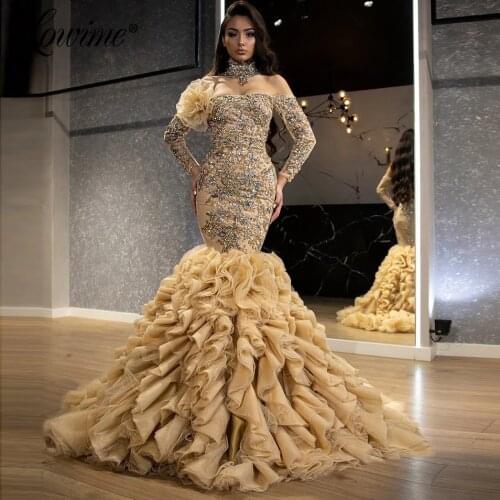 Robe De Soiree Luxury Off The Shoulder Evening Dress Diamond Long Prom Dresses Dubai Party Pageant Dress 2021 Vestidos De Festa