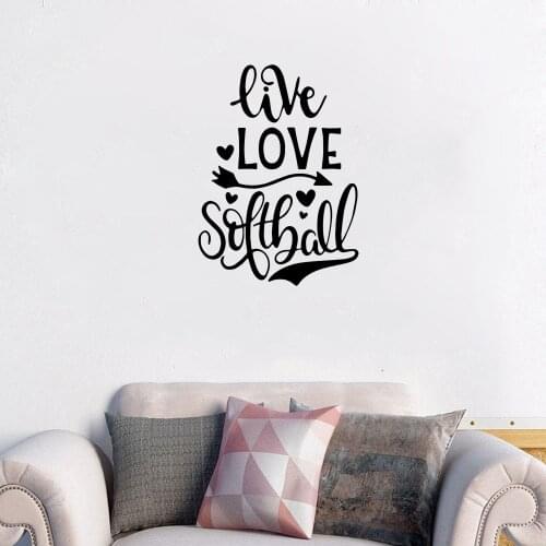 Live Sports Quotes Love Softball Wall Sticker Self Adhesive Waterproof Vinyl Wall Sticker Kids Room Boys Room Wallpaper DW9791