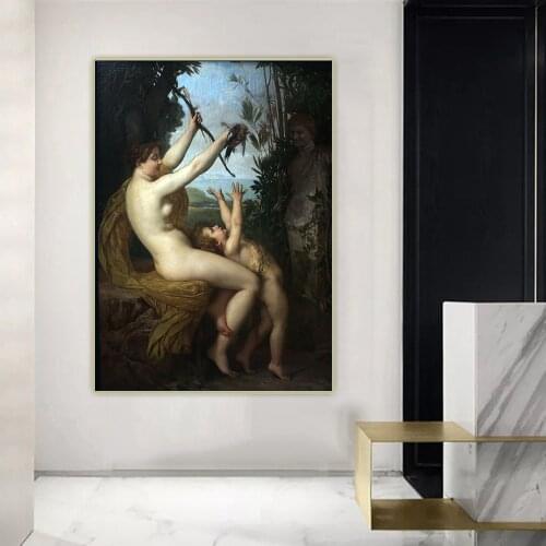 Jules Joseph Lefebvre《Nymphe et Bacchus》Canvas Oil Painting Artwork Aesthetic Poster Picture Wall Hanging Decor Home Decoration