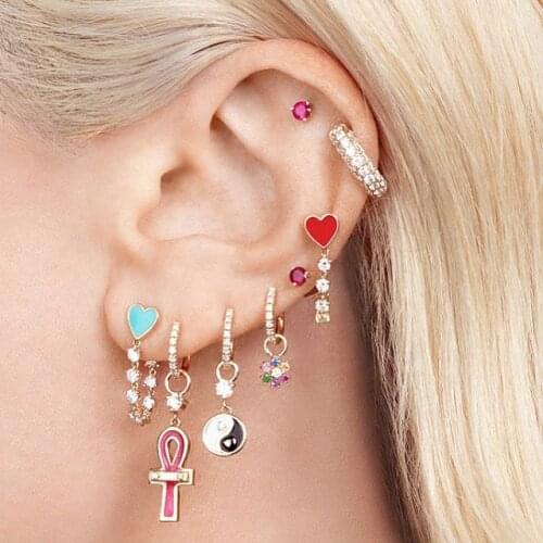 Gold filled long chain tassel earring red enamel heart girlfriend gift micro paved cz Romantic gorgeous women charm jewelry 2019