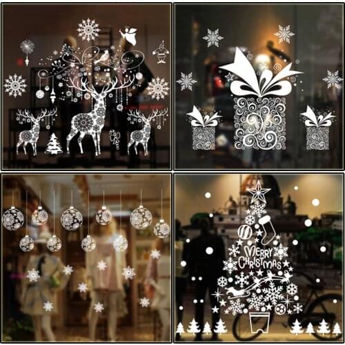 2022 New Year Gifts 1pc White Christmas Static Sticker Glass Window Sticker Christmas Decoration for Home Xmas DIY Navidad Decor