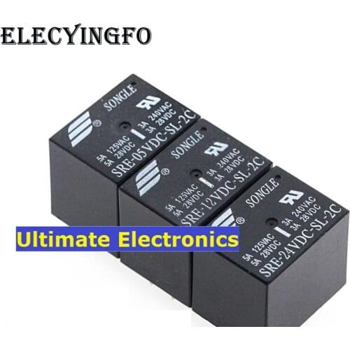 10pcs SRE-05VDC-SL-2C SRE-12VDC-SL-2C SRE-24VDC-SL-2C 5V 12V 24V 8 feet 2 sets of conversion 3A 240V Relays