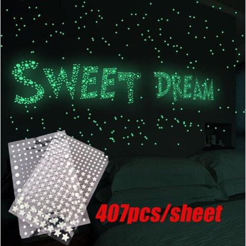 407pcs/set Dot Art Luminous Stickers Glow In The Dark Wall Stickers Home Decor Kids Room Decoration Sticker Decal
