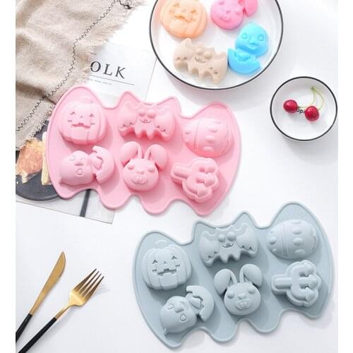6 holes bat shape Halloween pumpkin festival silicone mold DIY baking cake chocolate candy pudding mold handmade soap mould