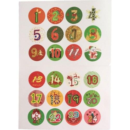600pcs/lot Cute 1-24 Christmas Advent Christmas Number DIY Cake Packaging Sealing Label Gifts Sticker Baking Stickers Wholesale