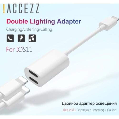 !ACCEZZ For Apple Charging Audio Adapter For iPhone X 7 8 plus XS XR IOS 11 Splitter Charge Earphone 2 in 1 Aux Cable Converter