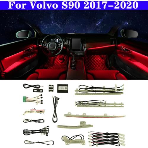 Auto For Volvo S90 2017-2020 Button App Control Decorative Ambient Light LED Atmosphere Lamp illuminated Strip 64 colors