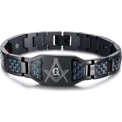 Stainless Steel Free-Masons Bracelets Fashion Carbon Fiber Bracelet Magnetic Health Care Bracelet Men Jewelry